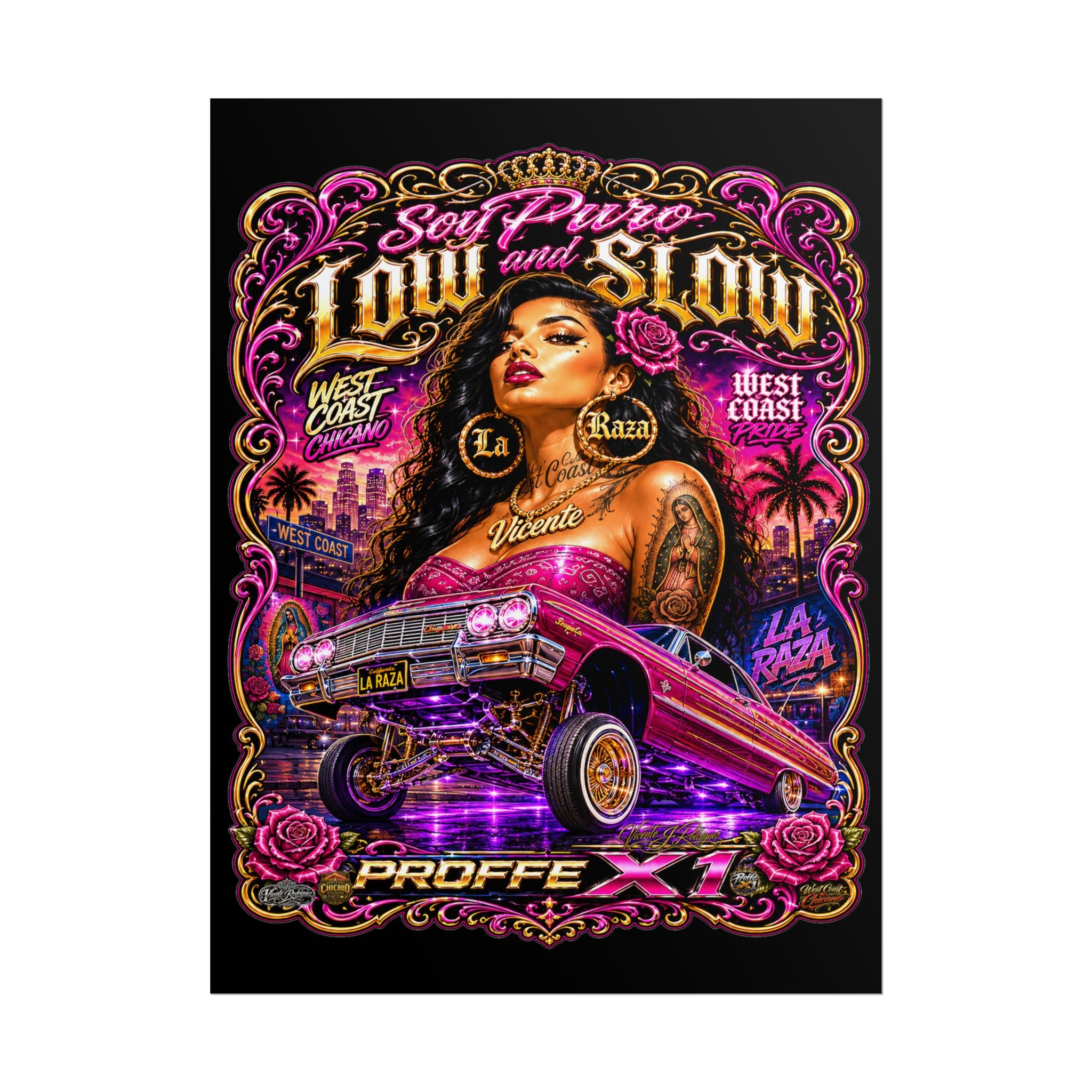 Low & Slow Lowrider Poster — Chicano West Coast Art Print (Rolled Poster)
