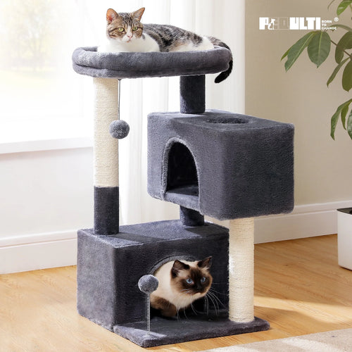 31.5" Modern Cat Tree Tower with Dual Large Condos for Kitten ＆ Medium Size Cat Dark Gray