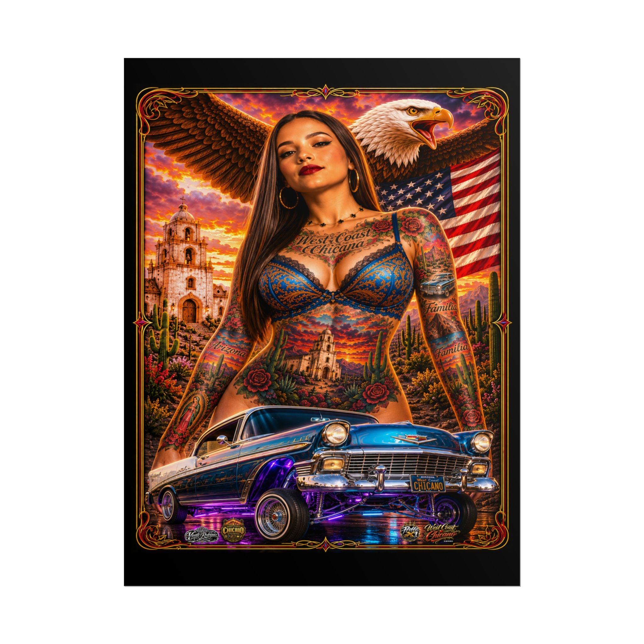 Lowrider Sunset Poster — Chicano Car Art Print