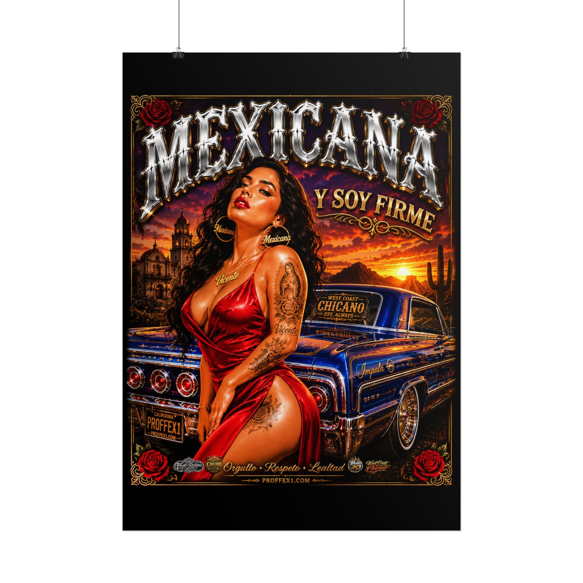 Copy of Copy of Copy of Copy of Copy of Copy of Copy of Copy of Lowrider Pinup Poster — Chicano Tattoo Art with American Flag