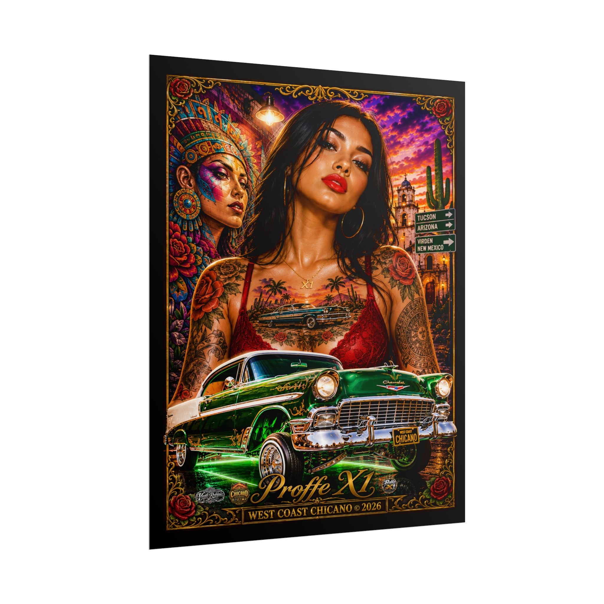 Chicana Lowrider Art Poster — West Coast Chicano Femme Fatale Rolled Poster