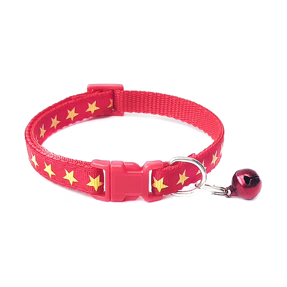 Pentagram & Reflective Cat Collar with Bell Basic Dog Cat Collar Buckle Adjustable Polyester Cat Dog Collar or Seatbelts