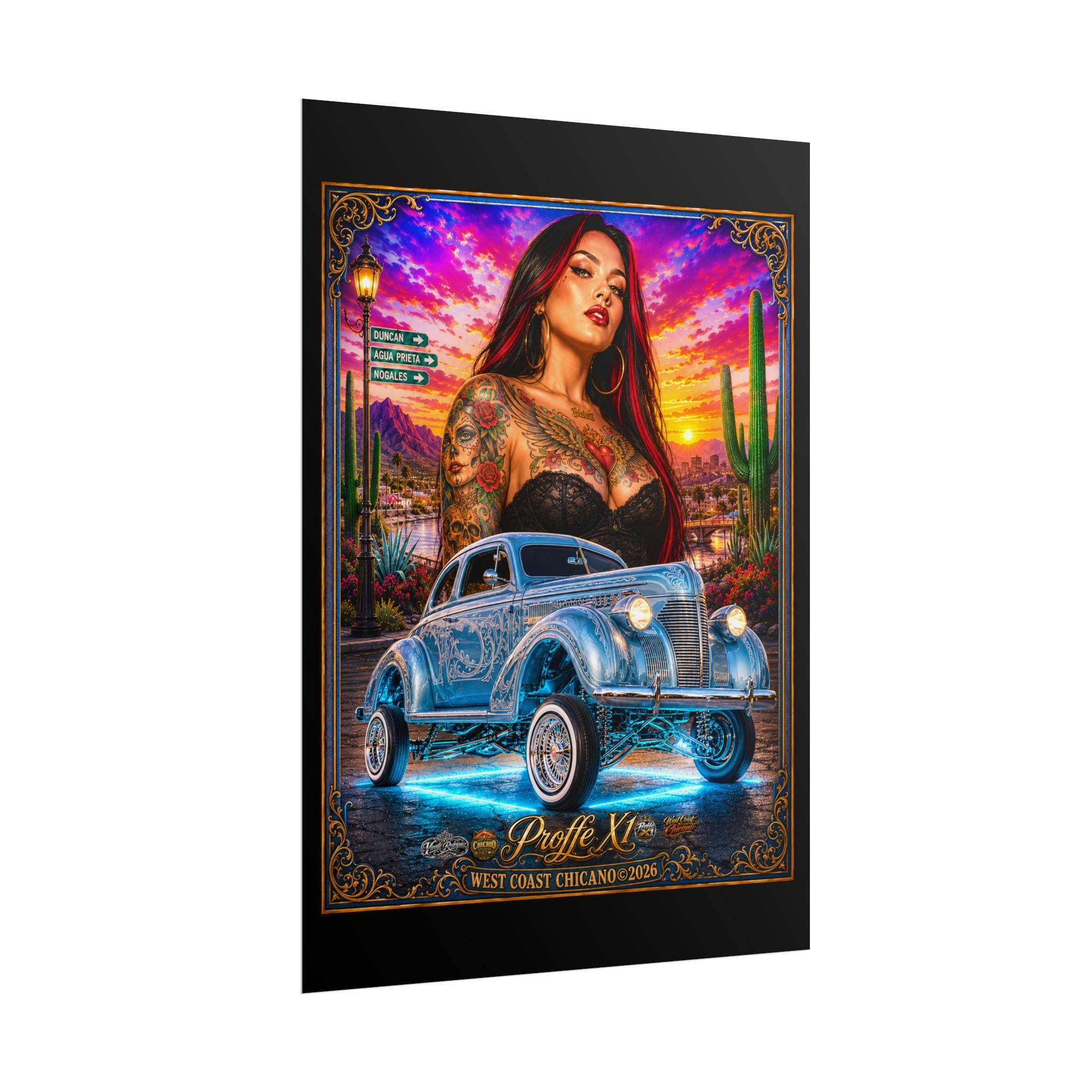 Lowrider Pinup Poster – West Coast Chicano Car Art Rolled Poster