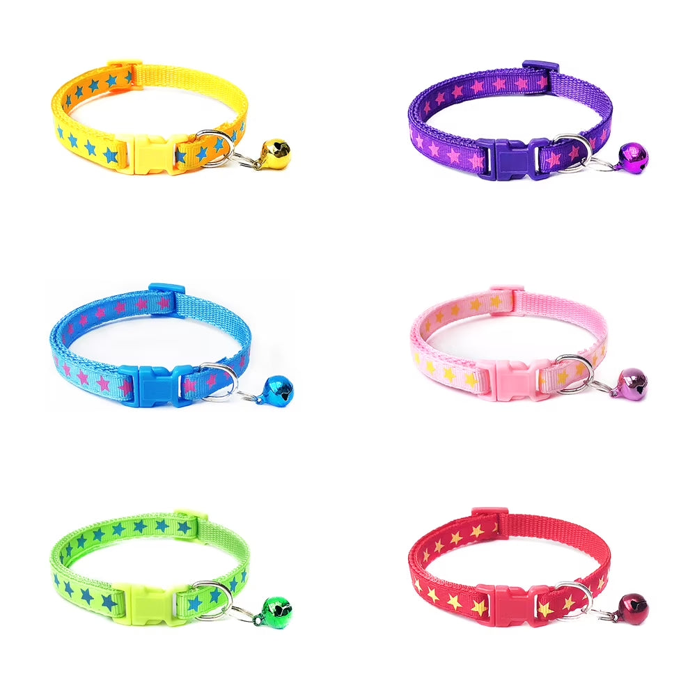 Pentagram & Reflective Cat Collar with Bell Basic Dog Cat Collar Buckle Adjustable Polyester Cat Dog Collar or Seatbelts