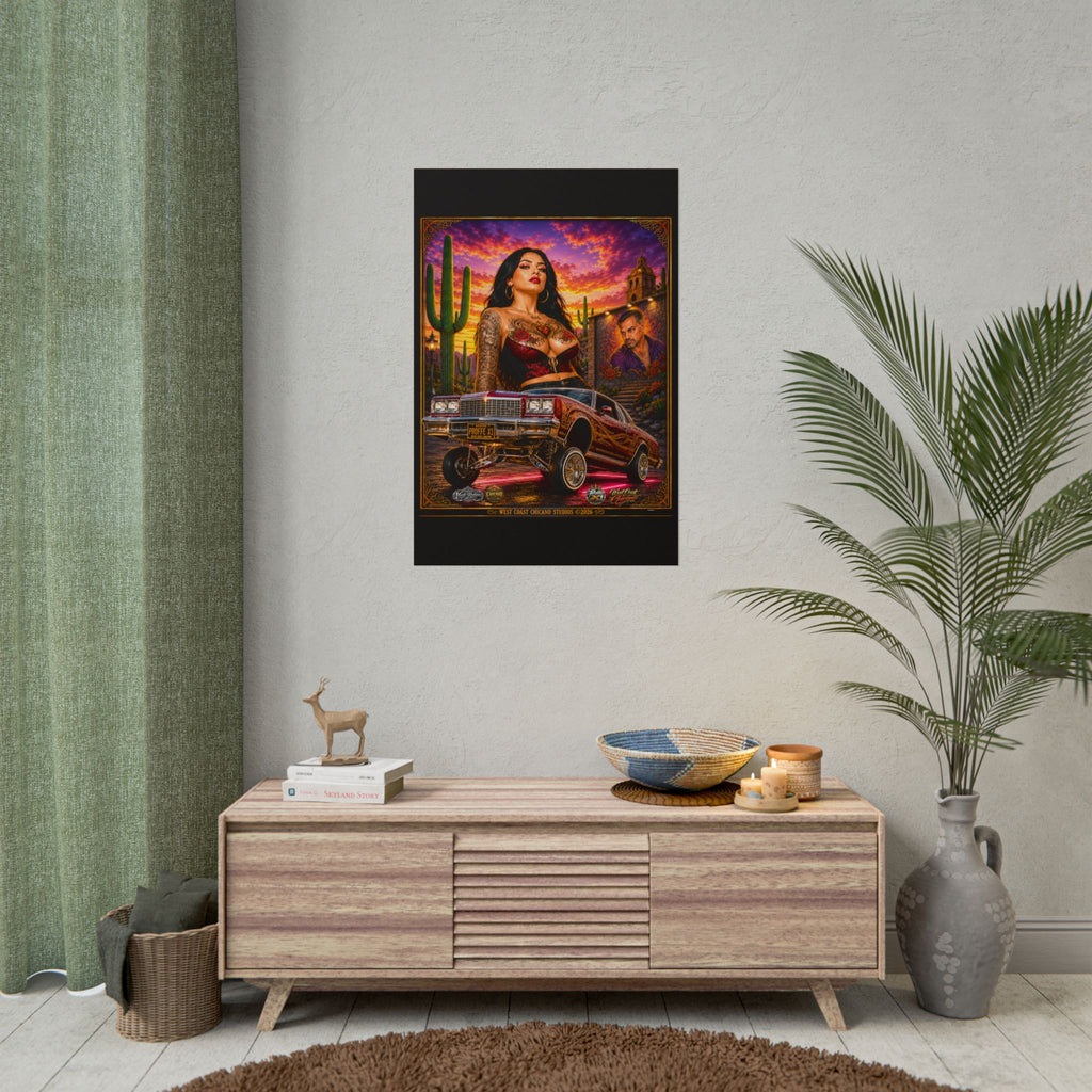 Lowrider Sunset Poster — Chicano Car Art Print