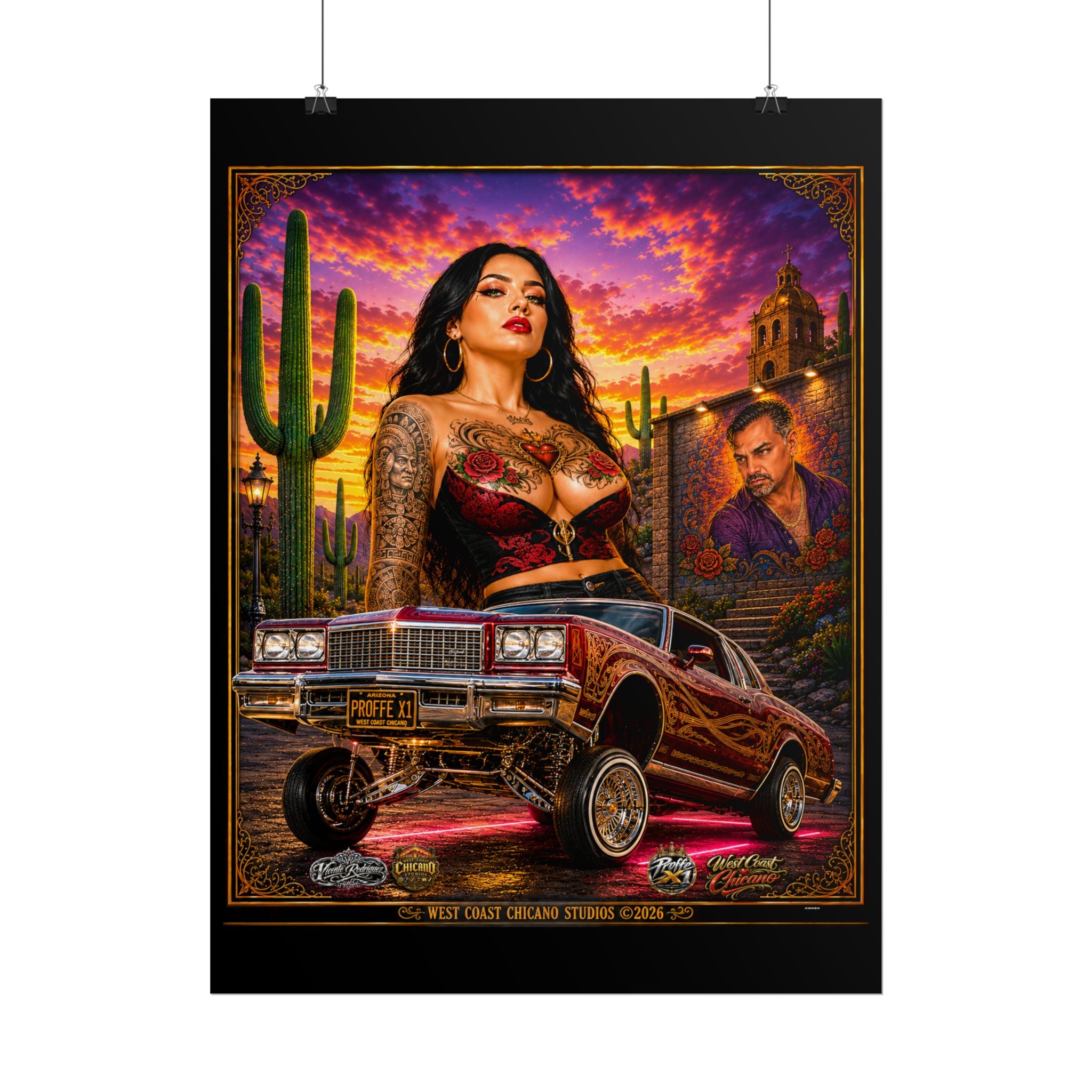 Lowrider Sunset Poster — Chicano Car Art Print