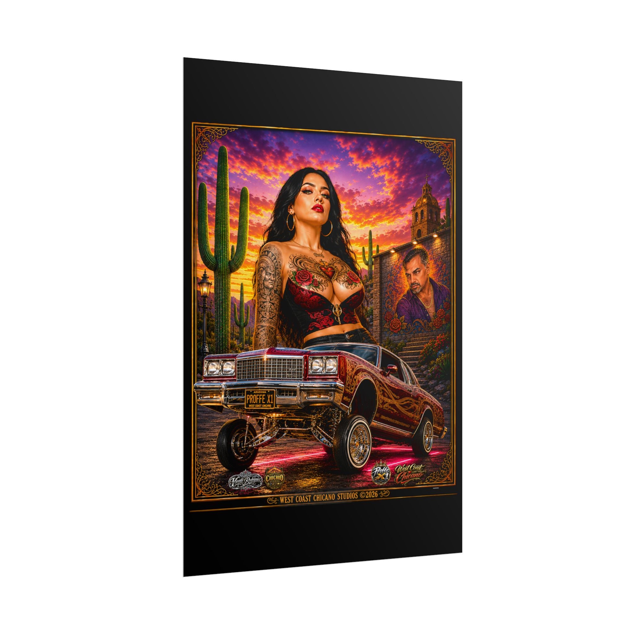 Lowrider Sunset Poster — Chicano Car Art Print