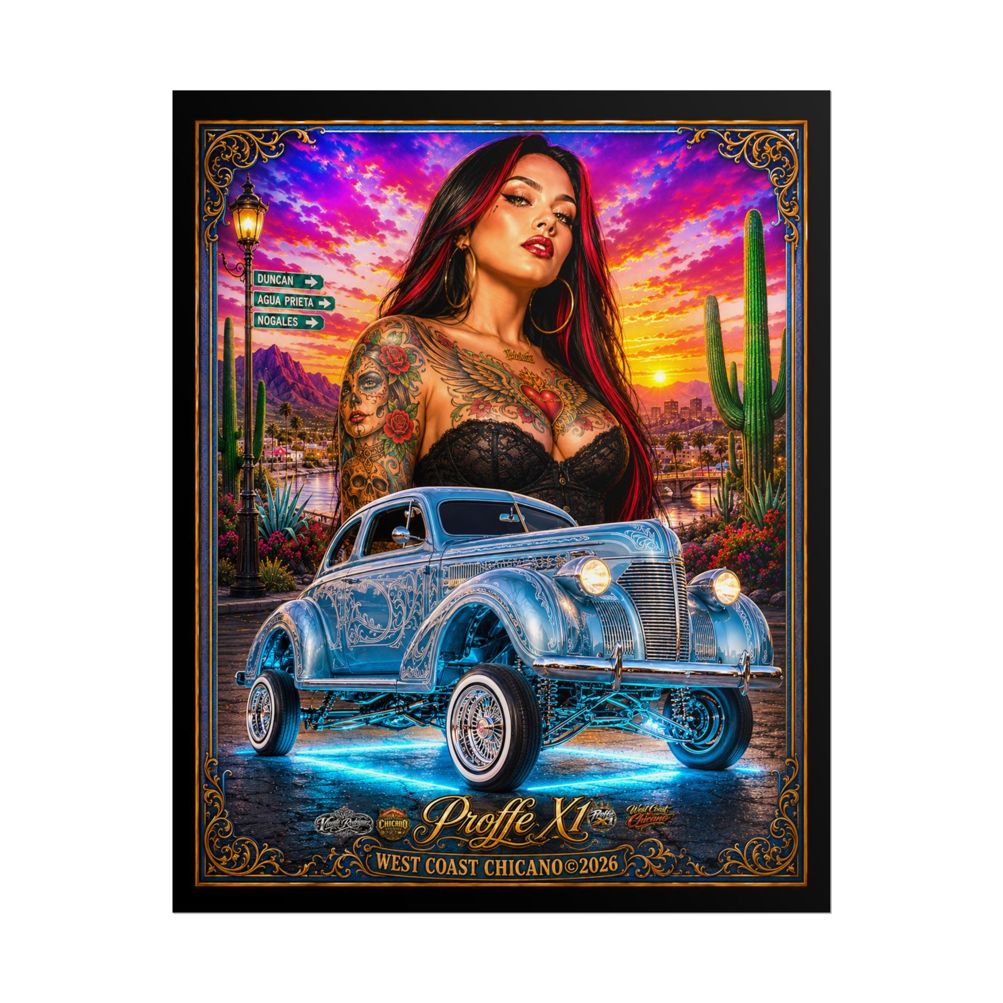 Lowrider Pinup Poster – West Coast Chicano Car Art Rolled Poster