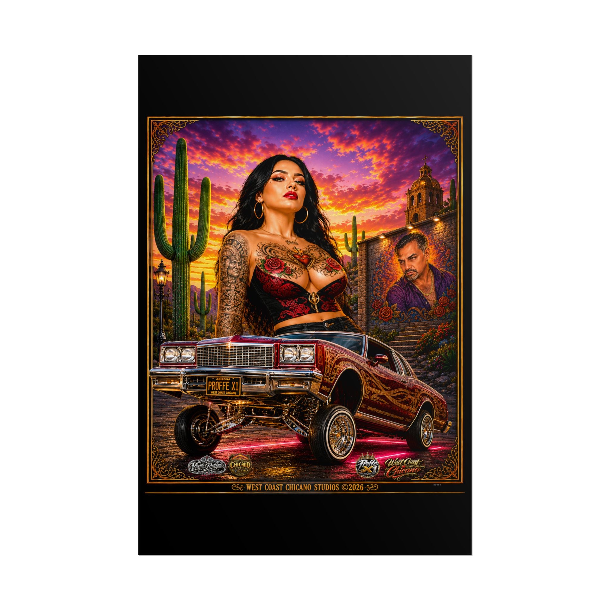 Lowrider Sunset Poster — Chicano Car Art Print