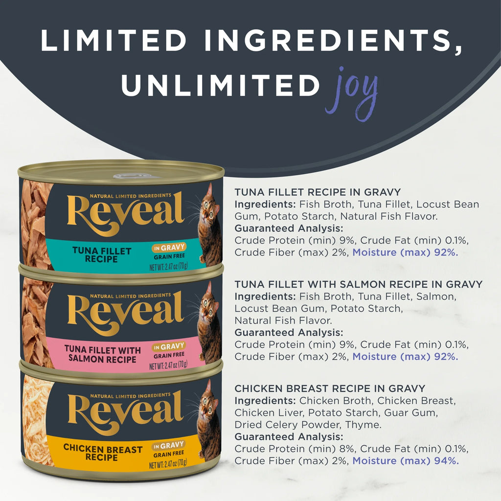 Reveal Natural Wet Cat Food, Fish & Chicken in Gravy Variety Pack, 12 X 2.47 Oz Cans