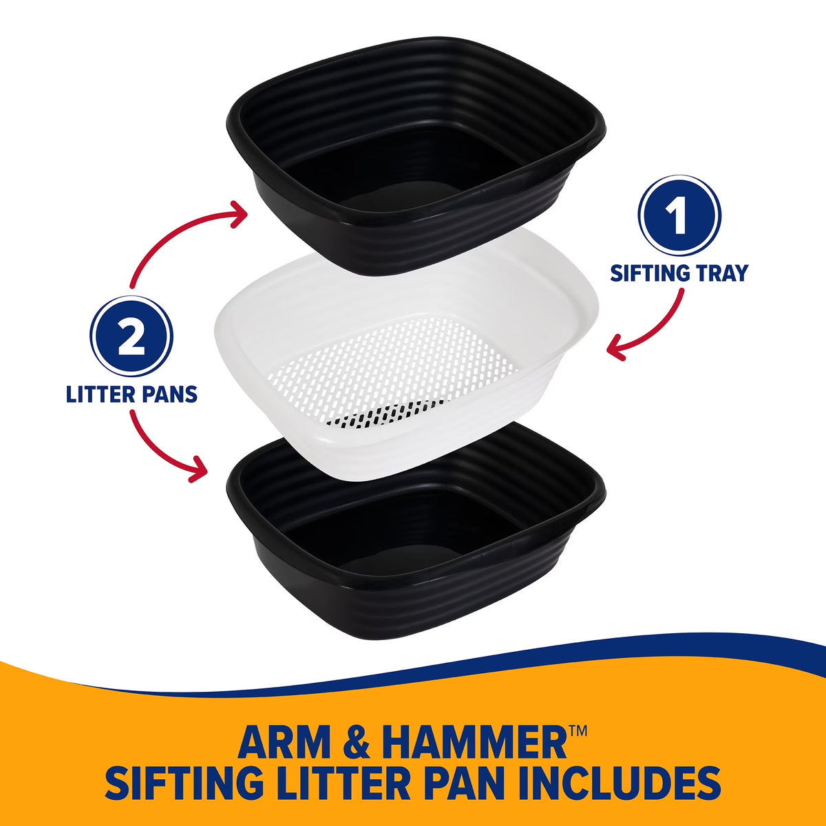 Sifting Cat Litter Box, 2 Open Top Plastic Cat Litter Pans and Cat Litter Tray, Large, Black and White