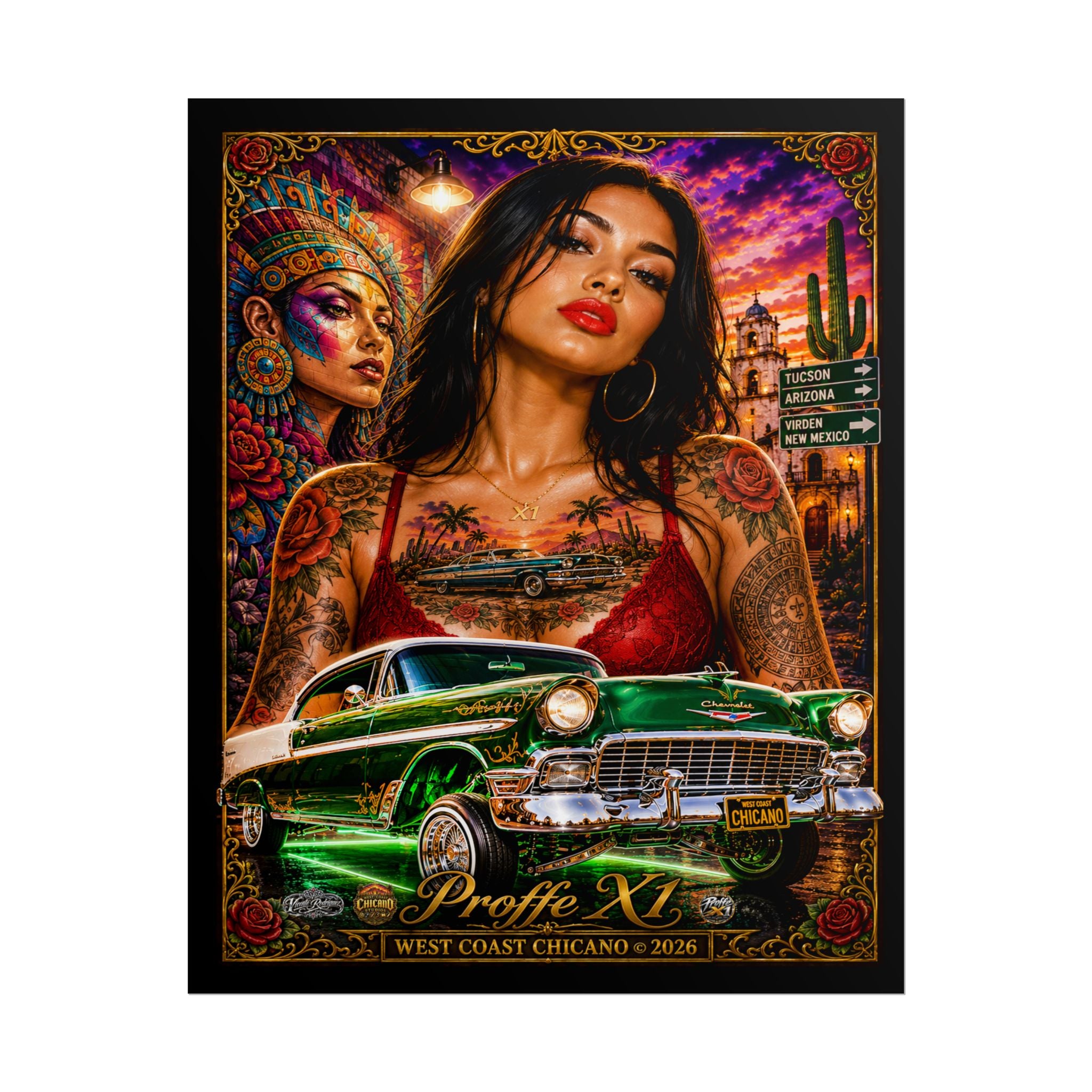 Chicana Lowrider Art Poster — West Coast Chicano Femme Fatale Rolled Poster