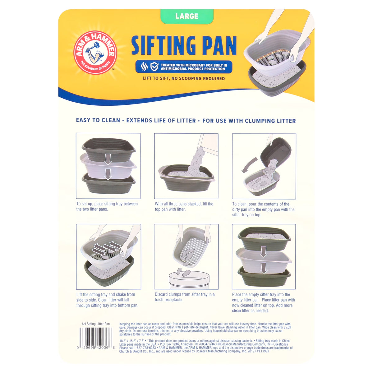 Sifting Cat Litter Box, 2 Open Top Plastic Cat Litter Pans and Cat Litter Tray, Large, Black and White