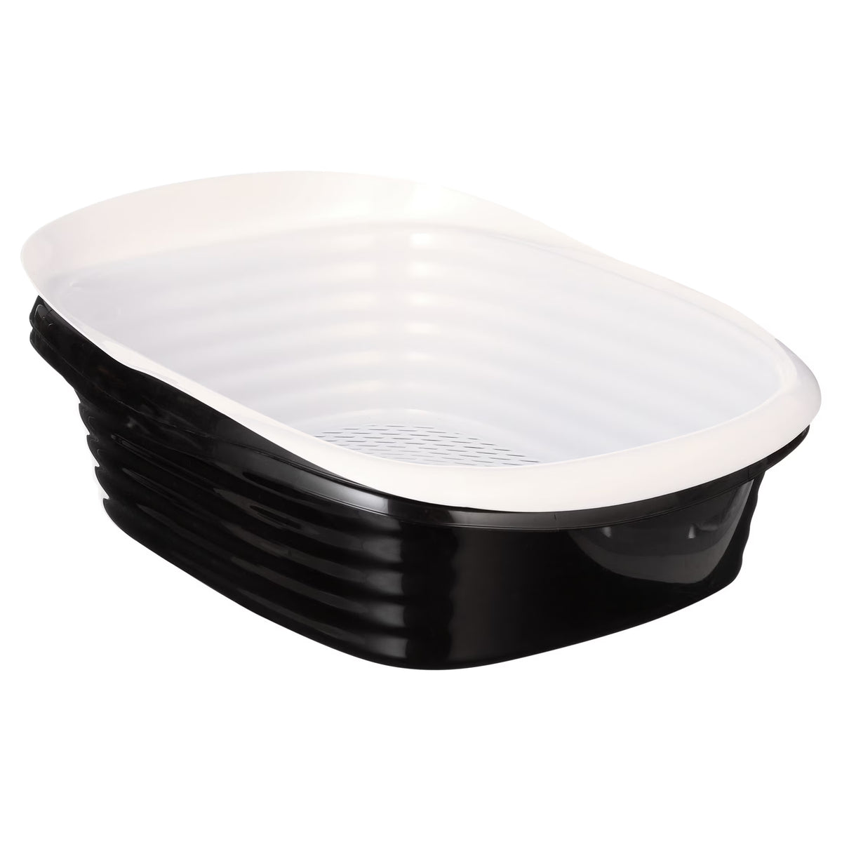 Sifting Cat Litter Box, 2 Open Top Plastic Cat Litter Pans and Cat Litter Tray, Large, Black and White