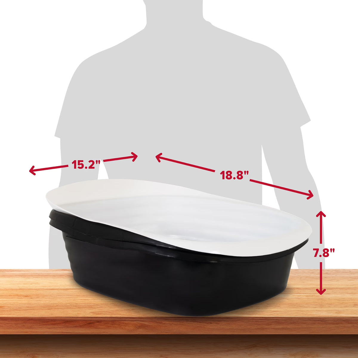 Sifting Cat Litter Box, 2 Open Top Plastic Cat Litter Pans and Cat Litter Tray, Large, Black and White