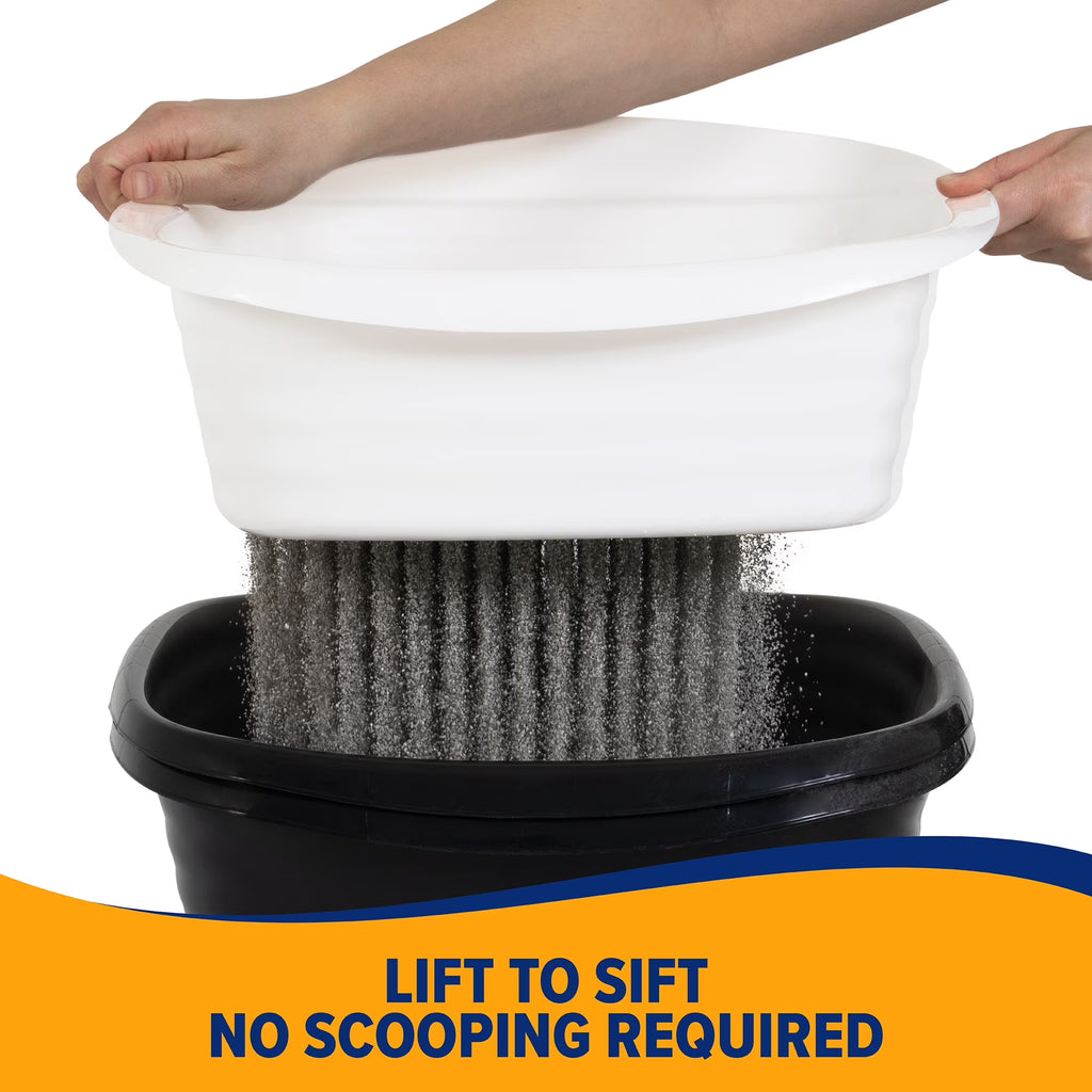 Sifting Cat Litter Box, 2 Open Top Plastic Cat Litter Pans and Cat Litter Tray, Large, Black and White