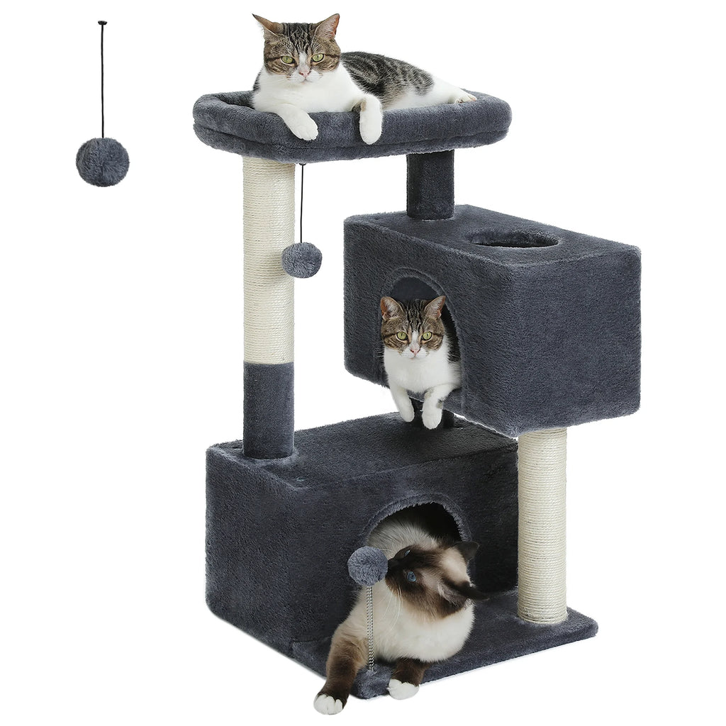 31.5" Modern Cat Tree Tower with Dual Large Condos for Kitten ＆ Medium Size Cat Dark Gray